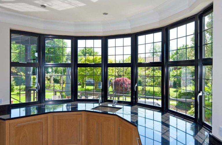 Installed windows with modern framing